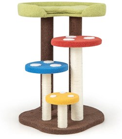 Arranhador para gatos 3 em 1 em forma de torre de 5 níveis com 3 postes de sisalTapete com plataformas amovíveis multicoloridas