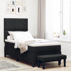 Cama Box Spring com Colchão e Banco Preto 90x190 cm Tecido