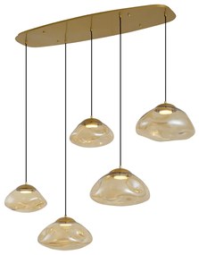 Candeeiro suspenso Hotel Chic latão com vidro âmbar 5-luzes - Gus Chique de hotel