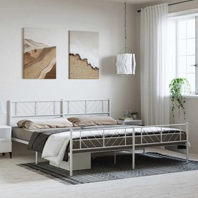 Estrutura de cama com cabeceira e pés 193x203 cm metal branco