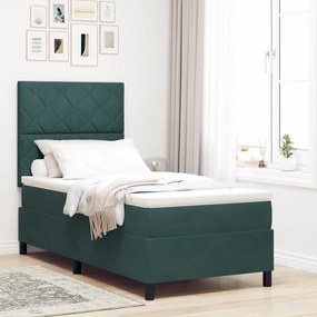 Cama Box Spring vidaXL com Colchão e LED Verde Escuro 90x190 cm Veludo
