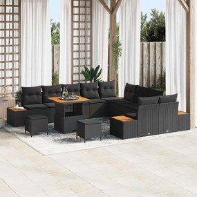 vidaXL Conjunto de Sofá de Jardim 13 pcs Preto Rattan Sintético