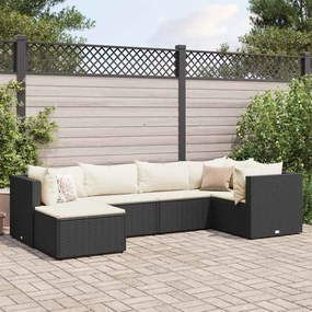 vidaXL 6 pcs conjunto lounge de jardim c/ almofadões vime PE preto