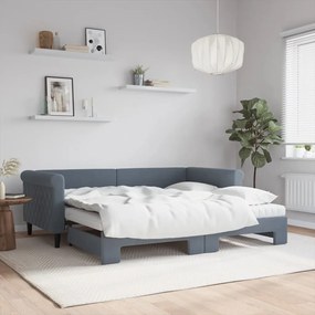 Sofá-cama c/ gavetão e colchões 90x190cm veludo cinzento-escuro