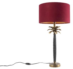 Candeeiro de mesa Art Deco bronze com cúpula em veludo vermelho 35 cm - Areka Art Deco