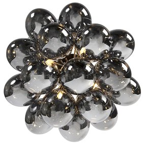 Candeeiro de Teto Design Preto com Vidro Fume 4-luzes - Uvas