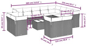 13 pcs conjunto sofás p/ jardim c/ almofadões vime PE castanho