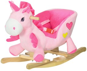 Cavalo Baloiço para Bebés Baloiço em Forma de Unicornio com Música Cinto de Segurança e Apoio para os Pés 65x35x45 cm Rosa