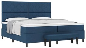 Cama Box Spring com Colchão &amp; Banco Azul 200x200 cm Tecido