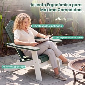 Conjunto de 2 Cadeiras Adirondack Dobráveis, 88 x 77 x 95 cm, Apoios de Braços Largos, Verde escuro