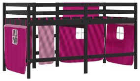 Cama alta p/ criança c/ cortinas 90x190 cm pinho maciço rosa