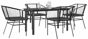 Conjunto de jantar jardim 5 peças almofadas vidro vime PE preto