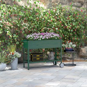 Floreira Vertical Elevada de Metal Horta Vertical com Rodas Alça Lateral e Prateleira Inferior para Cultivo 109x44x80 cm Verde