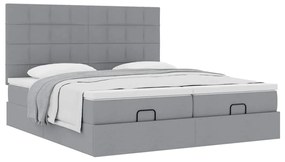 Estrutura de cama otomana com colchões tecido cinzento claro