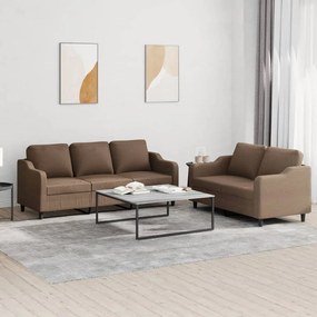 2 pcs conjunto de sofás com almofadões tecido castanho