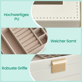 Caixa para joias com 6 níveis, com tampa de vidro 20,3 x 23,1 x 22,8 cm branco-dourado