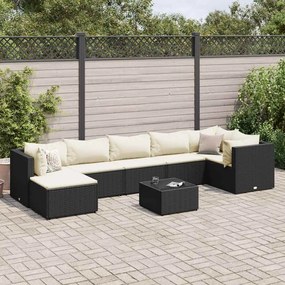 vidaXL 8 pcs conjunto lounge de jardim c/ almofadões vime PE preto