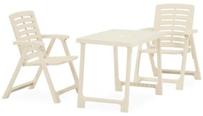 vidaXL 3 pcs conjunto de bistrô dobrável plástico branco