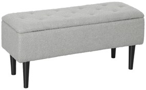 HOMCOM Banco de Armazenamento Dormitório Banco de Armazenamento Capacidade 47L Tampa Abatível e Pés de Madeira de Borracha Carga Máxima 120 kg 95x38x45 cm Cinza
