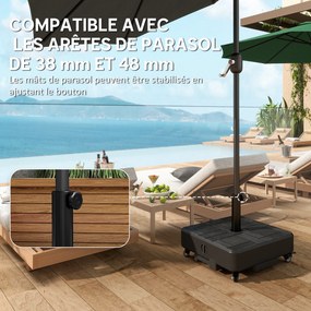 Base para guarda-sol 48 x 48 x 38,5 cm, base para guarda-sol de exterior com rodas, recarregável com 35 kg de areia ou 28 L de água, Preto