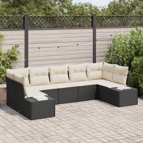 Conjunto de Sofá de Jardim de 7 Peças com Almofadas em Rattan Preto