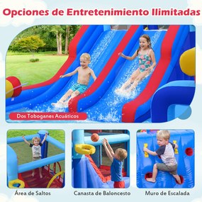 Parque aquático insuflável com escorrega duplo 646 x 418 x 211 cm, piscina, zona de salpicos, zona de saltos, parede de escalada, cesto de basquetebol
