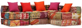 Pufe modular de 4 lugares tecido em retalhos