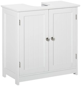 Kleankin Móvel de Banheiro Embaixo da Pia Móvel Sob a Pia Armário de 2 Portas com Prateleira 60x30x60 cm em Madeira Branca | Aosom Portugal