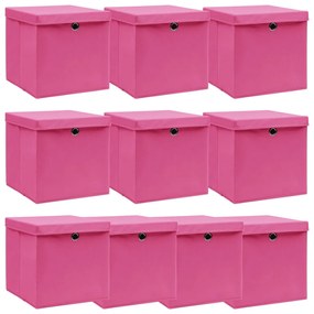 Caixas de arrumação com tampas 10 pcs 32x32x32 cm tecido rosa