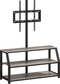 Móvel de televisão  110 x 43 x 150 cm, com suporte para televisores até 72 polegadas, com 2 prateleiras abertas, cinzento, preto
