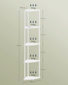 Estante de canto com 5 prateleiras 38,3 x 27 x 139 cm Branco 