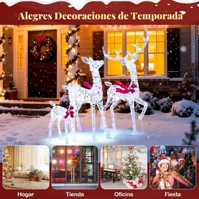 Conjunto de 3 Renos de Natal Iluminados, 215 Luzes LED Resistentes às Intempéries, Branco