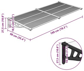 Toldo para porta 199x90 cm policarbonato preto/transparente