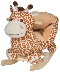 HOMCOM Baloiço para Crianças em Madeira com 32 Canções Cinturão de Segurança Girafa de Pelúcia 60x33x45 cm Marrom Claro