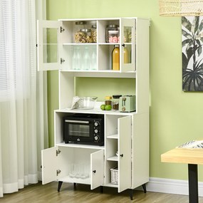 Armário de cozinha com 3 compartimentos 90 x 40 x 180 cm, compartimentos abertos, prateleiras ajustáveis, portas com vidro, passacabo, branco