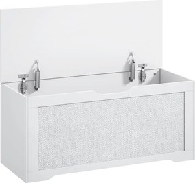 Baú de Arrumação 108 L com Painel de Ratã e Tampa com Braços de Apoio 80x40x45 cm Branco