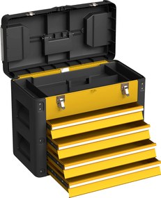 HOMCOM Caixa de ferramentas com 4 gavetas, estojo em aço termolacado com bandeja removível, 49,7x25,3x40,7cm, amarelo | Aosom Portugal