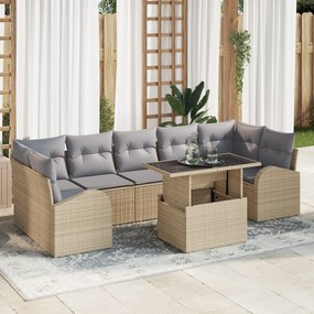 Conjunto de Sofá de Jardim vidaXL 8 Peças com Almofadas Bege Rattan Po