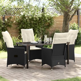 vidaXL Conjunto de Jantar de Jardim 5 Peças com Almofadas Preto Rattan Poliéster