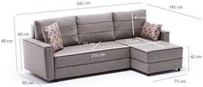 Sofá-cama de Canto Ece – Creme – 242 x 88 x 90 cm