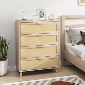 Cómoda com 4 gavetas em vime, 80 x 40 x 103 cm, MDF com acabamento em castanho claro