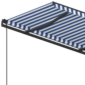 Toldo retrátil manual com postes 4,5x3,5 m azul e branco