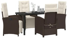 Conjunto de Jantar de Jardim de 5 Peças com Almofadas Marrom em Rattan
