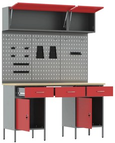 Conjunto de Bancada de Trabalho de 8 Peças VidaXL em Aço Vermelho