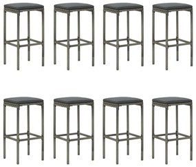 9 pcs conjunto de bar p/ jardim c/ almofadões vime PE cinzento