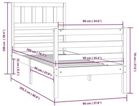 Estrutura de cama 90x200 cm madeira maciça