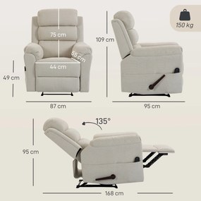 Poltrona reclinável com massagem e aquecimento, cadeira de relaxamento em tecido chenille (100 % poliéster), encosto de cabeça ajustável, bolsos later