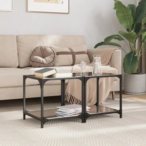Mesas de centro c/ topo em vidro preto 2 pcs 40x40x40 cm aço