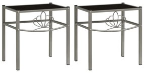 325109 vidaXL Mesas de cabeceira 2 pcs metal cinzento e vidro preto