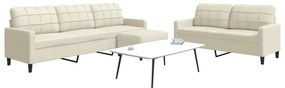 3 pcs conjunto de sofás com almofadões veludo cor creme